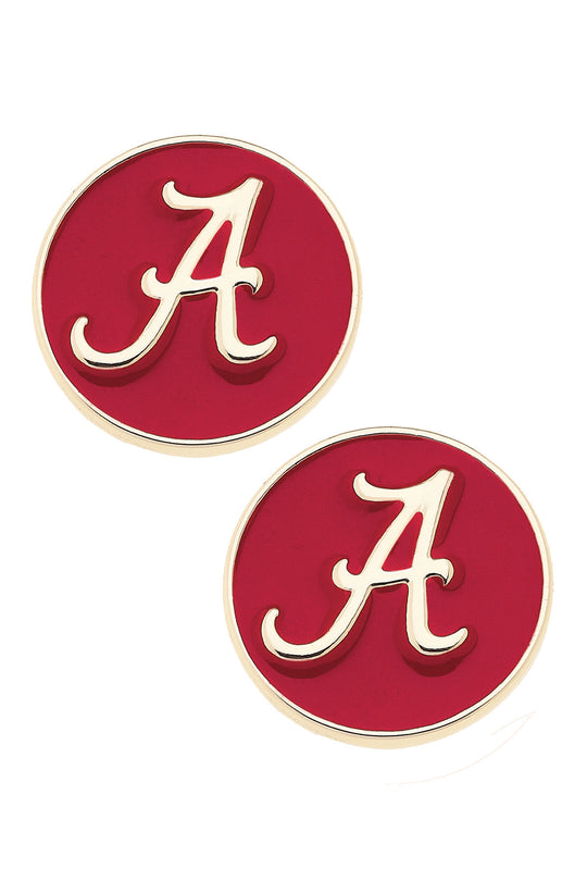 Alabama Crimson Tide Logo Circle Stud  Earrings in Crimson/Shiny Gold