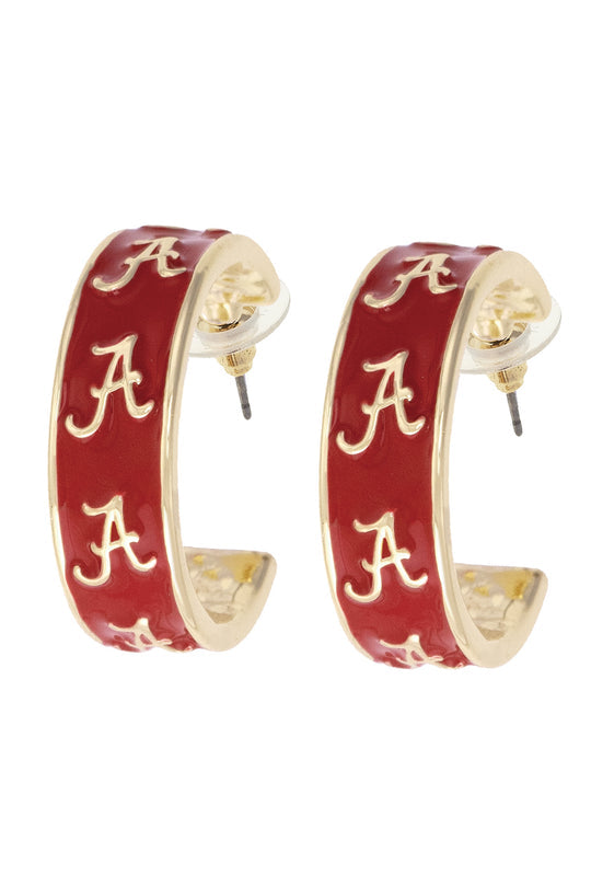 Alabama Crimson Tide Enamel Logo Hoop Earrings in Crimson/Shiny Gold