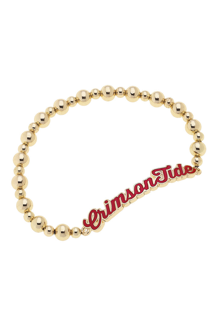 Alabama Crimson Tide Autograph Enamel Stretch Bracelet in Shiny Gold
