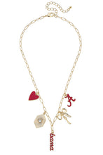 Load image into Gallery viewer, Alabama Crimson Paper Clip Charm Collector Necklace in Shiny Gold
