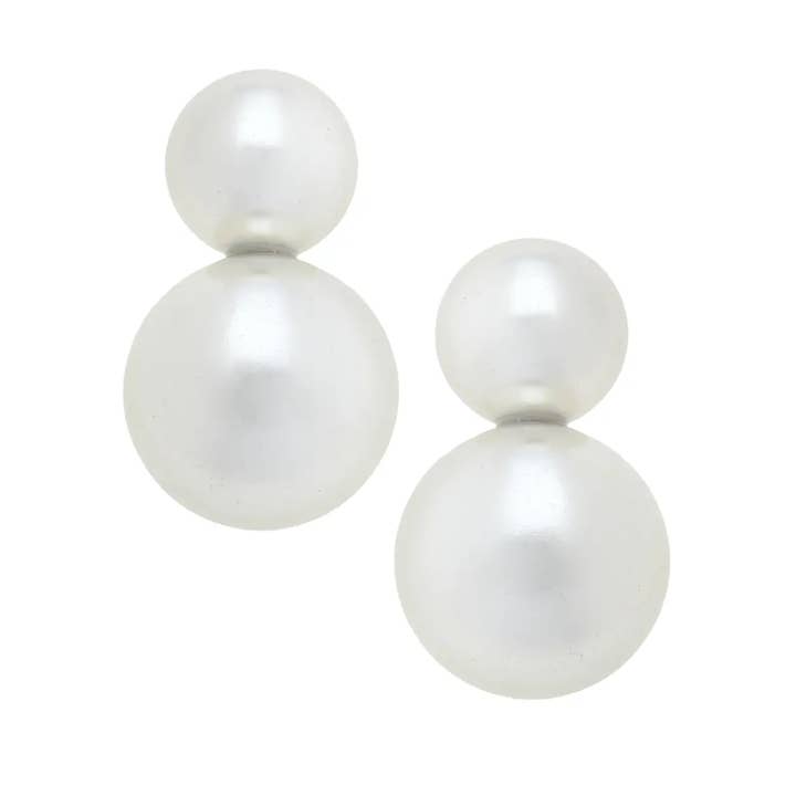 Larissa Double Pearl Statement Stud Earring Ivory