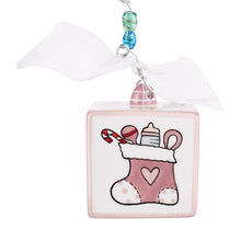 Load image into Gallery viewer, Pink Baby's 1st Christmas Block Ornament
