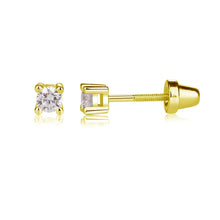 Load image into Gallery viewer, Kids 14K Gold Clear CZ Earrings
