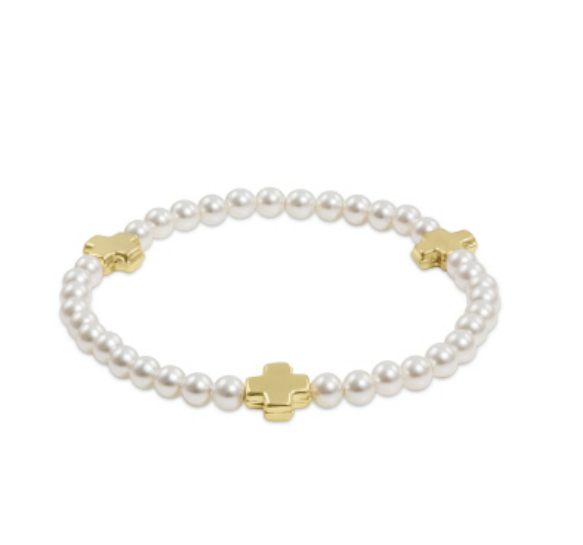 Enewton Extends Signature Cross Pearl Pattern 4mm Bead Bracelet Gold