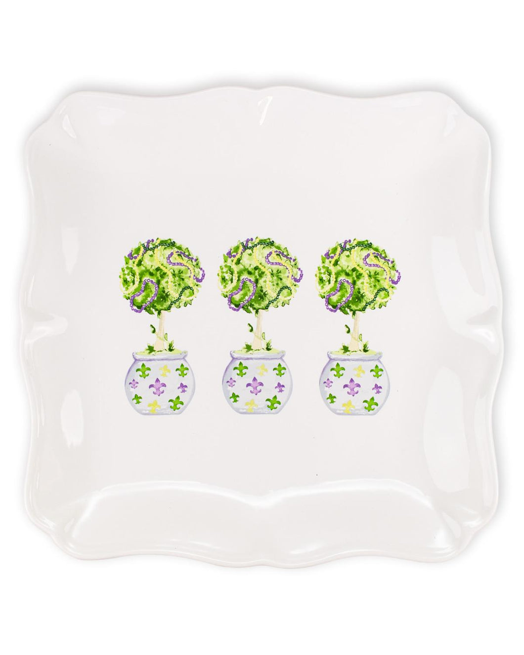 Mardi Topiary Square Platter White/Multi