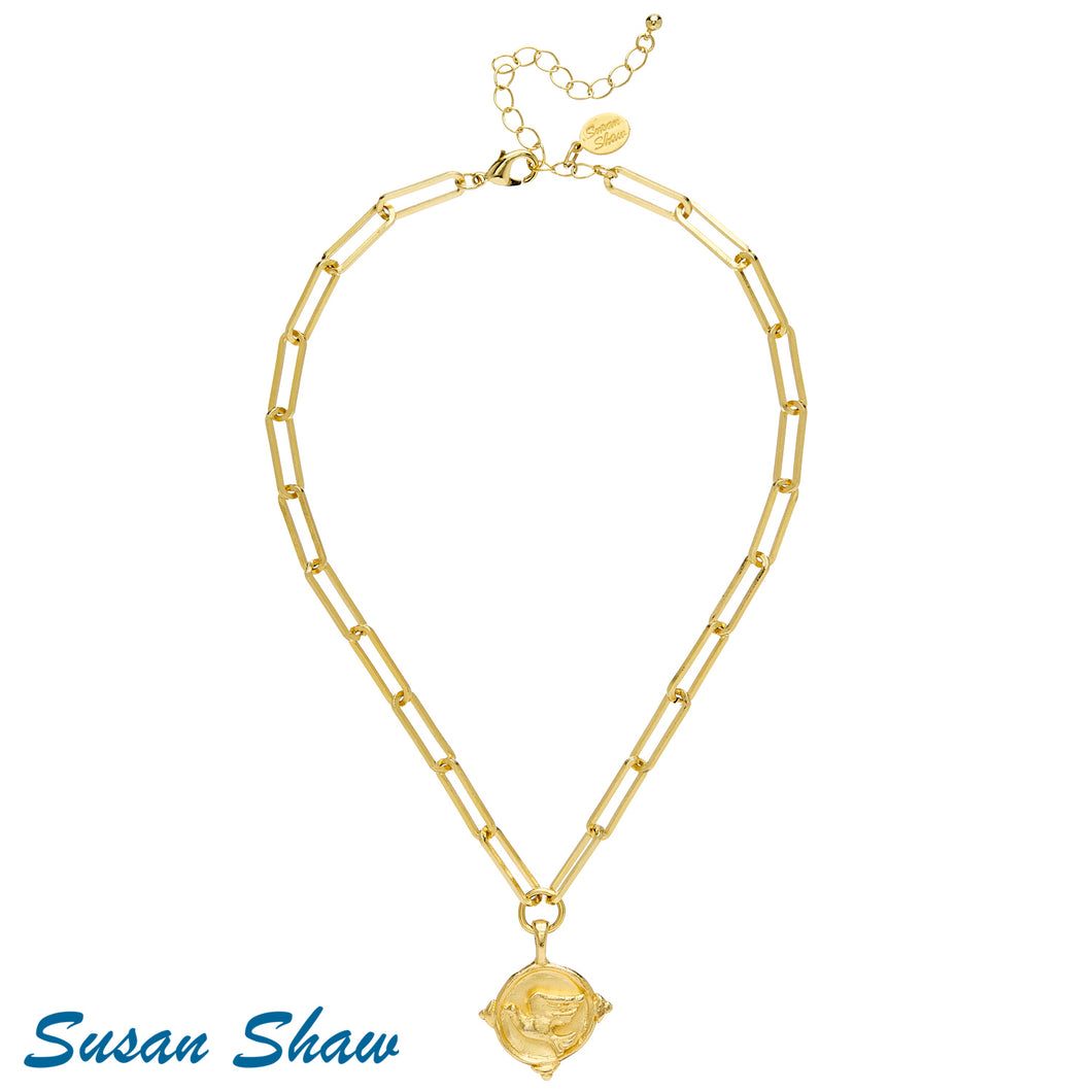 Susan Shaw Gold Dove Intaglio on Large Paperclip Necklace