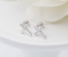Load image into Gallery viewer, Sterling Silver Diamond Cross Earrings for Baptism Gift

