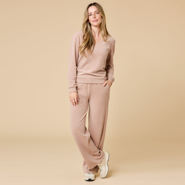 Softies Vintage Velvet V-Neck w/Full Leg Pant Coco
