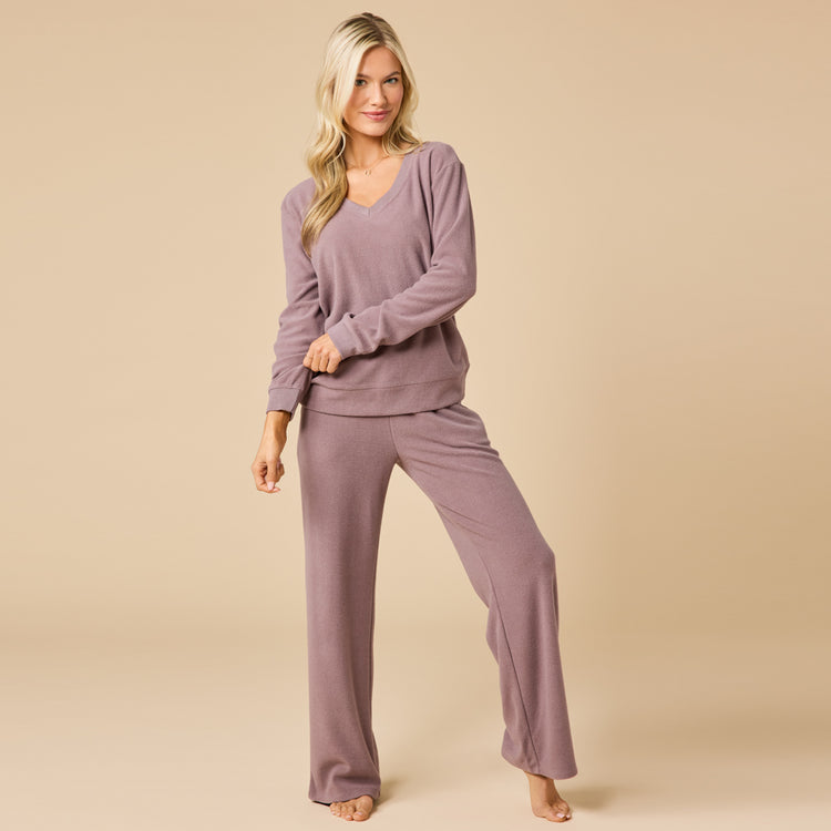 Softies Vintage Velvet V-Neck w/Full Leg Pant Driftwood