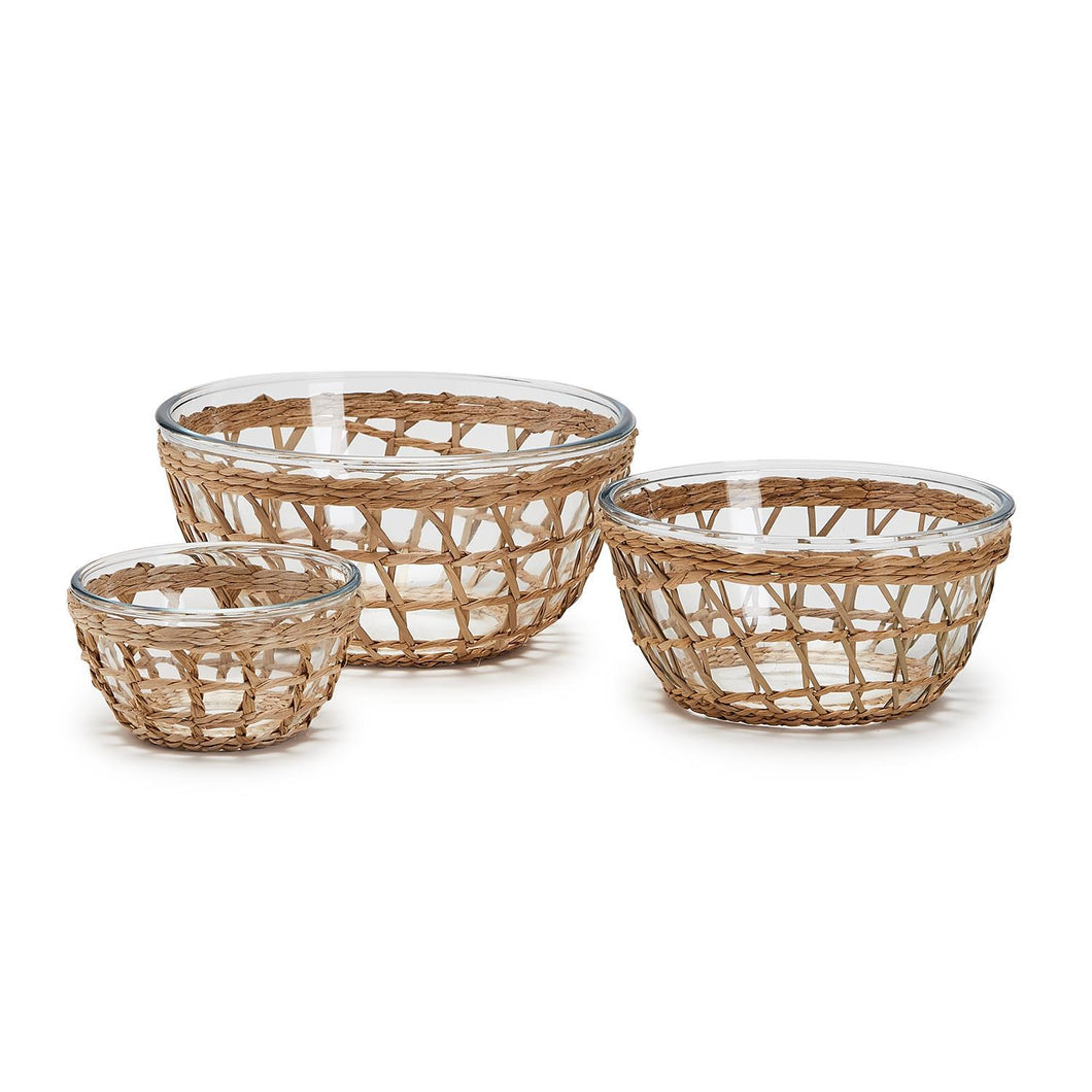 Borosilicate glass bowls w/Hand-Woven Lattice