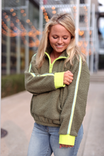 Load image into Gallery viewer, Around the Clock Teddy Quarter Zip Pullover- Olive
