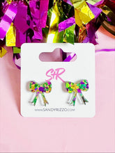 Load image into Gallery viewer, Mardi Gras Bow Stud
