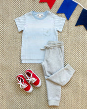 Load image into Gallery viewer, Beaufort Bonnet Carter Crewneck - Beale Street Blue Stripe with Gray Stork
