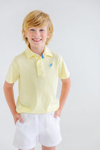 Load image into Gallery viewer, Beaufort Bonnet Prim and Proper Polo SS Lake Worth Yellow Stripe/Barbodos Blue
