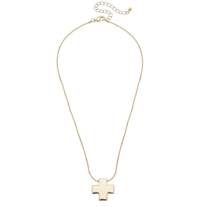 Edith Square Cross Ball Chain Necklace Shiny Gold