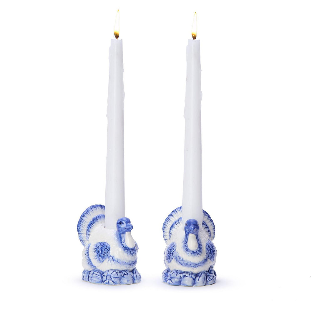 Blue & White Turkey Candle Holder Set of 2