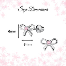 Load image into Gallery viewer, Girls Sterling Silver Pink Bow Screw Back Earrings for Kids

