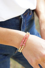 Load image into Gallery viewer, Alabama Crimson Tide Slogan Ball Beaded Bracelet Set of 2 in Crimson/Shiny Gold
