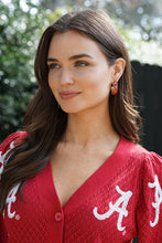 Load image into Gallery viewer, Alabama Crimson Tide Enamel Logo Hoop Earrings in Crimson/Shiny Gold
