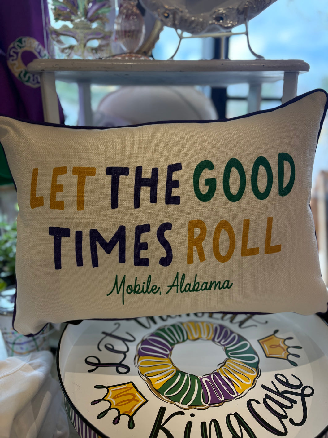 Little Birdie Let the Good Times Roll Pillow Purple Piping Mobile, AL