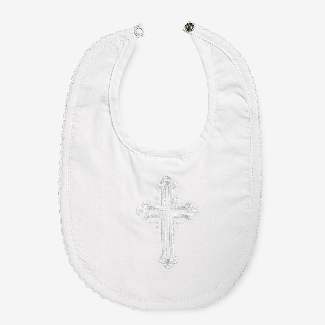 Elegant Baby Boy Christening Bib Plain Cross