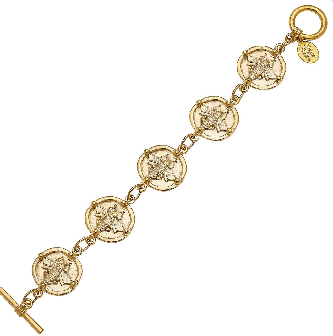 Susan Shaw Gold Round Bee Linked Bracelet