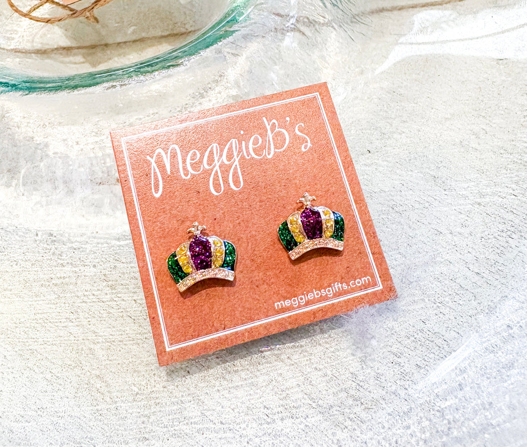 Mardi Gras Crown Stud Earrings