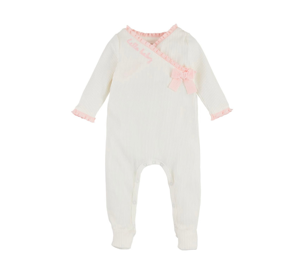 Rib Chainstitch Sleeper Hello Baby Pink 3-6M