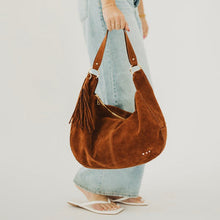 Load image into Gallery viewer, Hazel Hobo Shoulder Bag with Tassel Chocolate Suede
