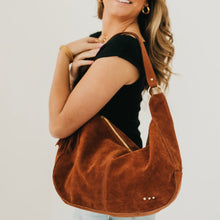 Load image into Gallery viewer, Hazel Hobo Shoulder Bag with Tassel Chocolate Suede
