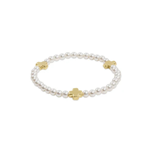Enewton Signature Cross Small Pearl Pattern 3mm Bead Bracelet-Gold