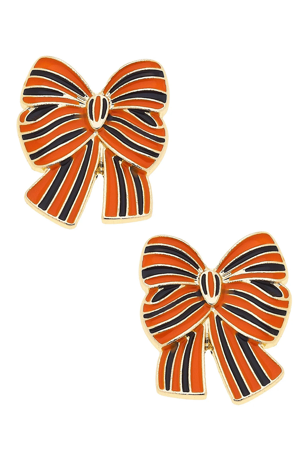 Halloween Striped Bow Stud Earrings in Orange & Black