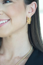 Load image into Gallery viewer, Halloween Striped Bow Stud Earrings in Orange &amp; Black
