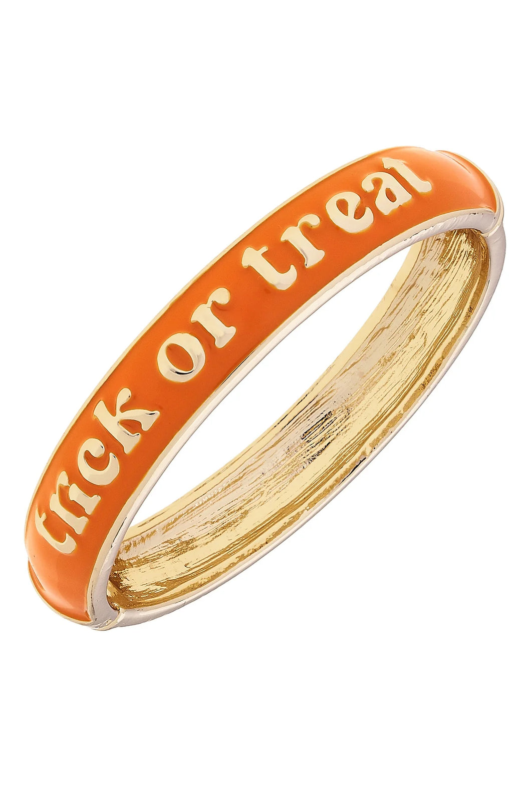 Trick or Treat Sculpted Enamel Bangle in Orange