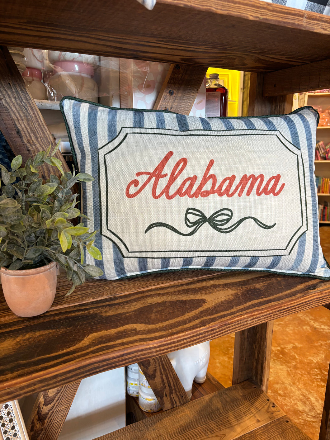 French Stripe Ribbon Hometown Alabama Pillow