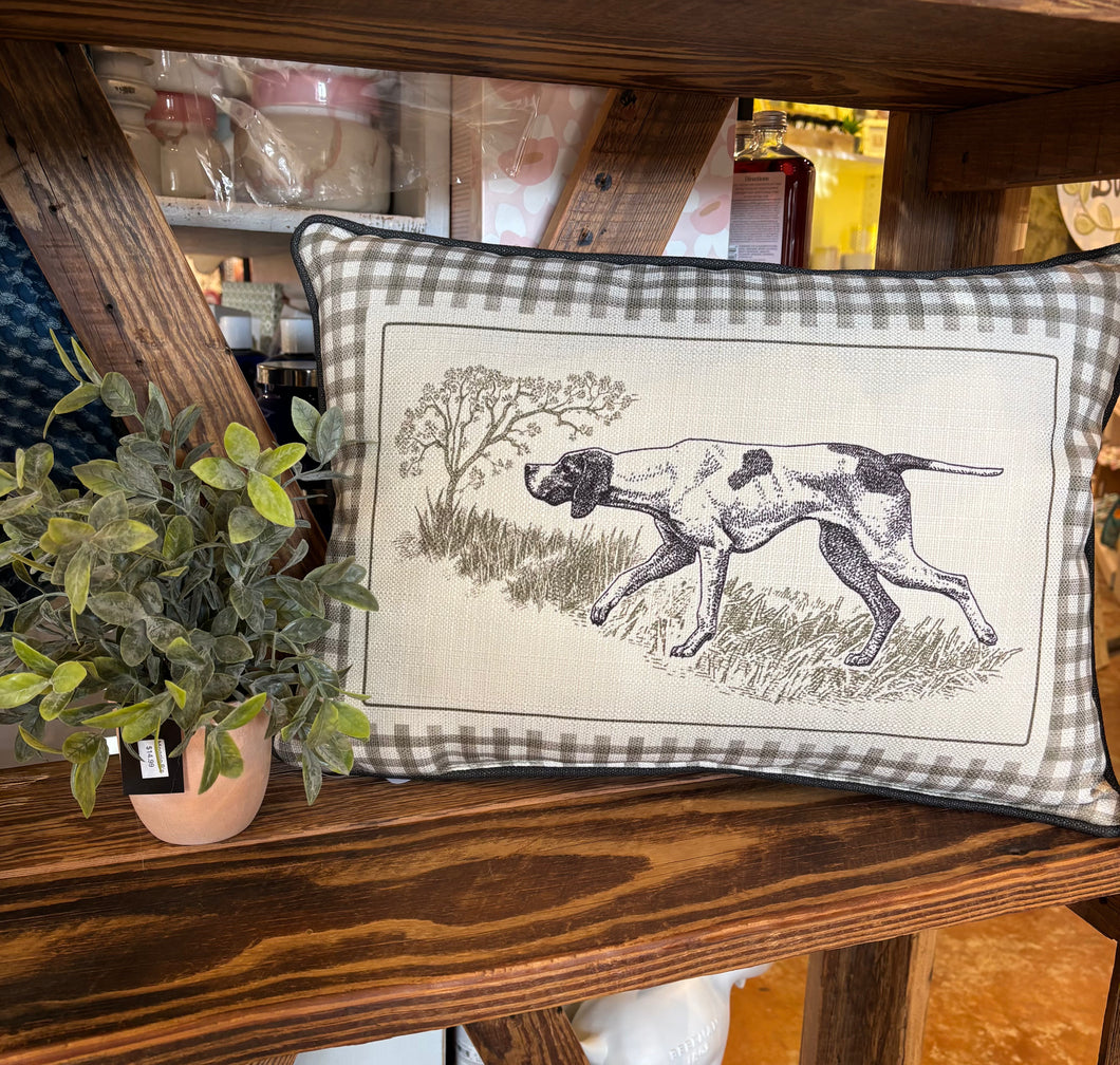 Gingham Hunting Dog Pillow