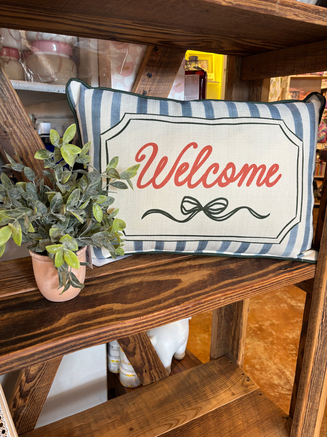 French Stripe Ribbon Welcome Pillow