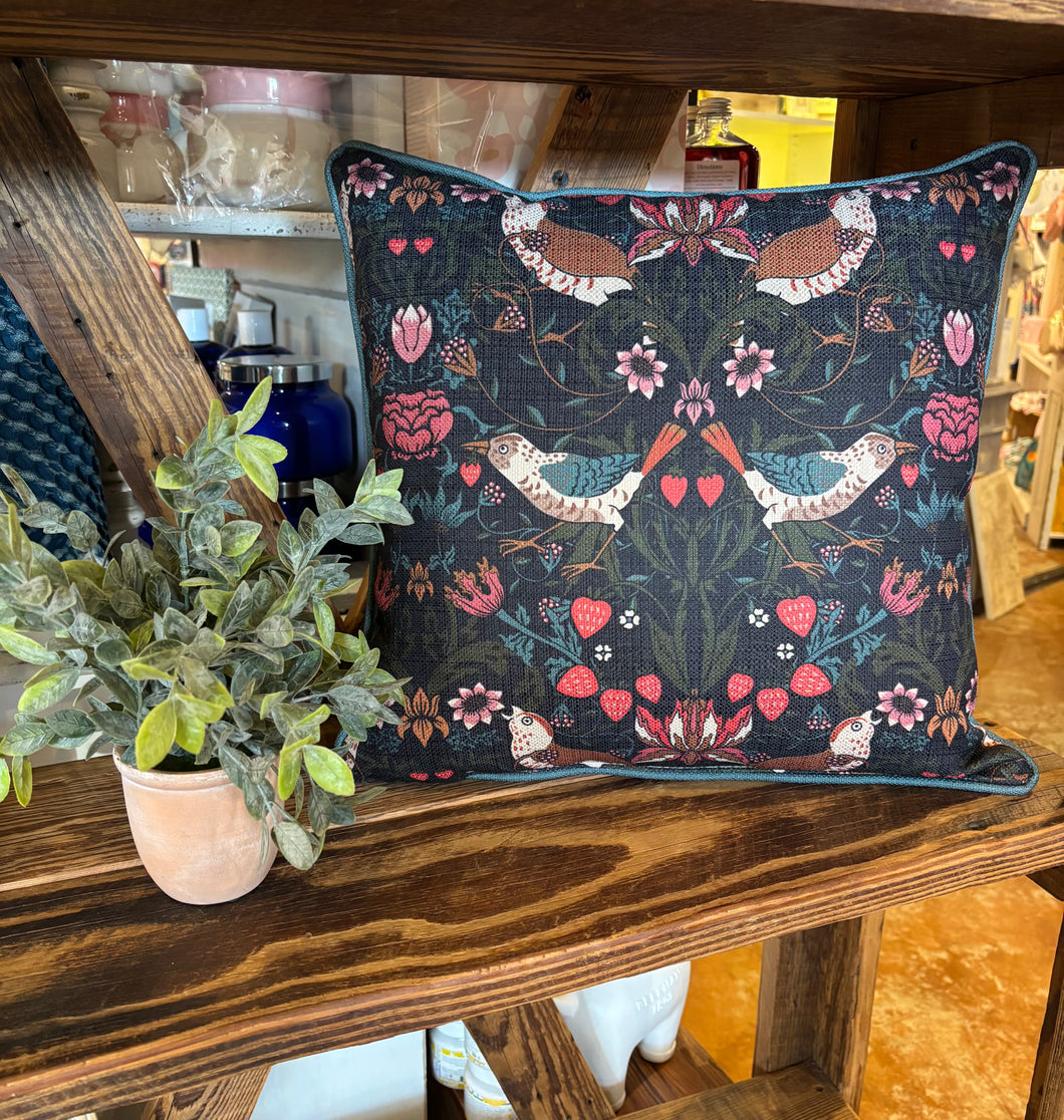 Morris Inspired Bird Pattern Pillow