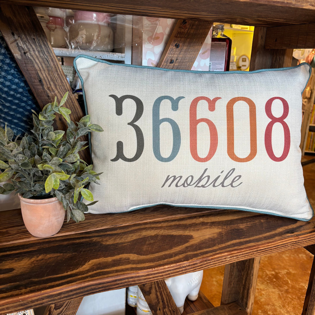 Charming Fishtail Zip Code Pillow 36608 Mobile