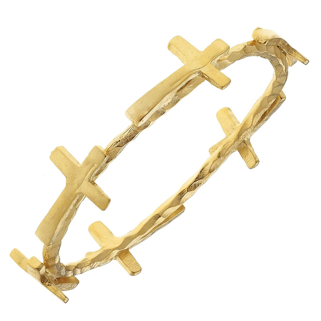 Susan Shaw Handcast Gold Cross Bangle Bracelet