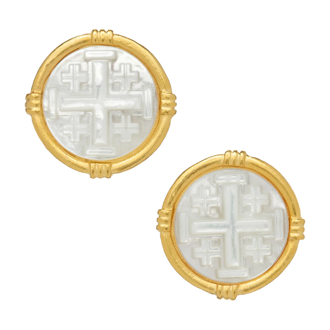 Susan Shaw Gold w/Mother of Pearl Jerusalem Cross Post Earring