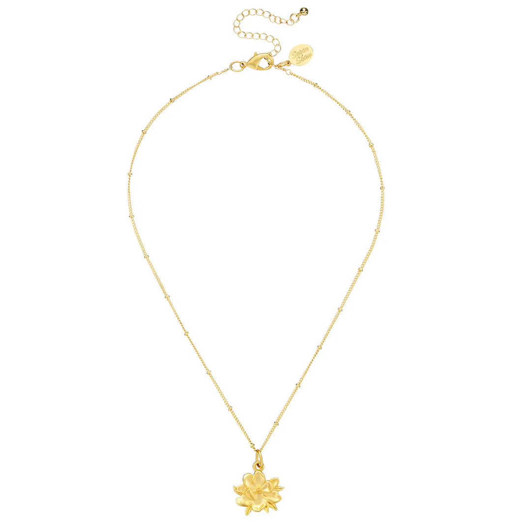 Susan Shaw Gold Magnolia Flower on Bead Chain Necklace