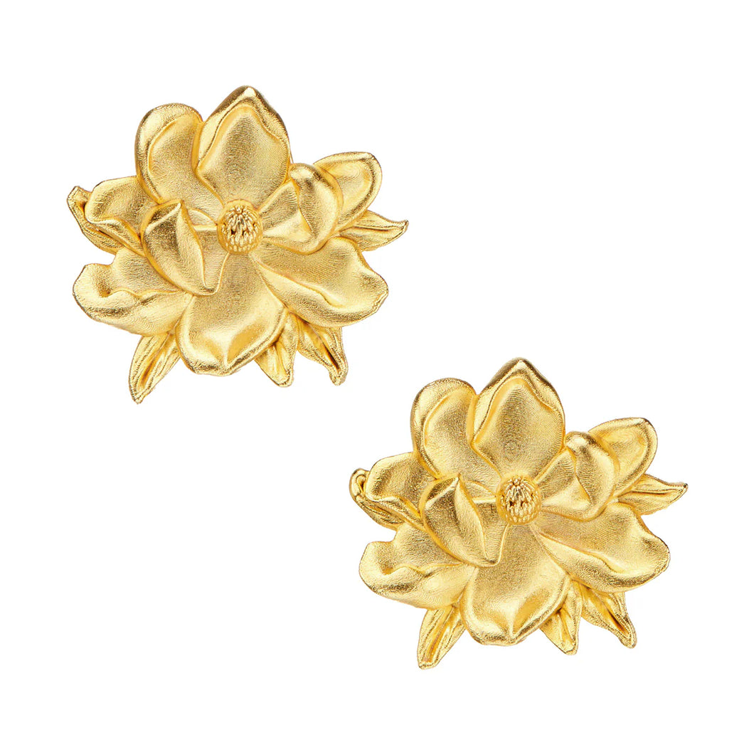 Susan Shaw Gold Magnolia Flower Post Earring