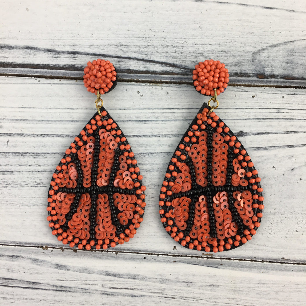 Beaded and Sequin Basketball Earrings