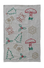 Load image into Gallery viewer, Holiday Embroidered Woven Cotton &amp; Linen Tea Towel
