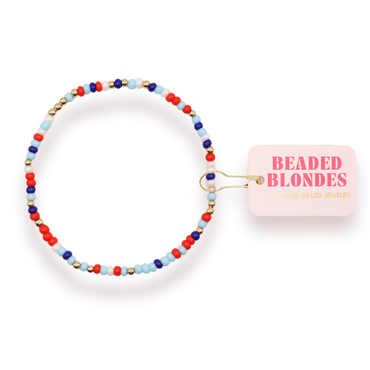 Beaded Blondes Red, White, and Blue Luster Sprinkle Bracelet