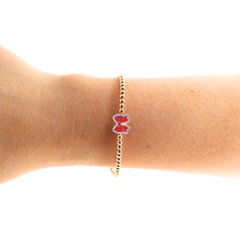 Load image into Gallery viewer, Beaded Blondes Red and Blue Bow Gold Bracelet
