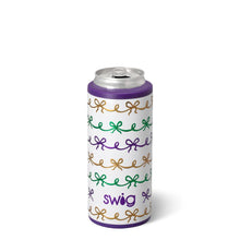 Load image into Gallery viewer, Swig Mardi Gras Bows Skinny Can Cooler
