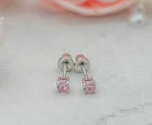 Load image into Gallery viewer, Girls Sterling Silver Screw Back Pink CZ Stud Earring
