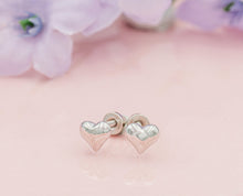 Load image into Gallery viewer, Girls Sterling Silver Puff Heart Earrings

